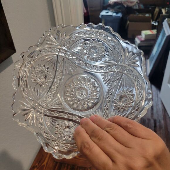 Vintage Imperial Glass-Ohio Hobstar Clear Flared Bowl 7.5" round Gilded Age - Picture 10 of 10